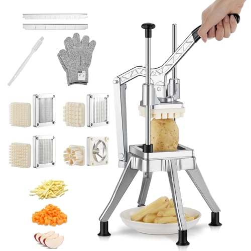 Heavy-Duty French Fry Cutter with 4 Interchangeable Blades for Potatoes & Veggies