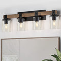 DUJAHMLAND Antique Wood Farmhouse Vanity Light Fixture, 4-Light Wall Sconce for Bathroom/Kitchen