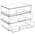 Wide 3-Pack Clear Stackable Acrylic Drawer Organizers for Makeup and Beauty Supplies