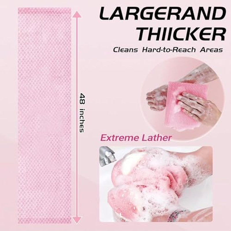Exfoliating Shower Towel 47",Premium Scrub Wash Cloth for Body Face,2-in-1 Exfoliating Washcloth-Body Scrubber with 2 Sides for All Skin Types (Black)