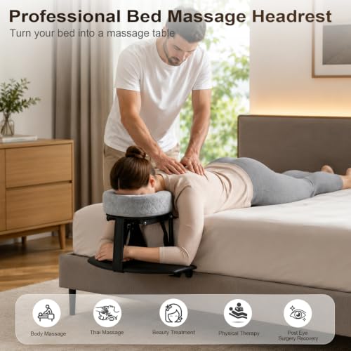 Grey Adjustable Bed Massage Headrest with Arm Rest & Face Pillow for Home Relaxation