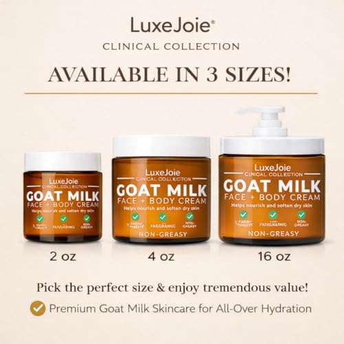 LuxeJoie Goat Milk Face & Body Cream, Fragrance Free Deep Moisturizer for Dry Sensitive Skin, Fast Absorbing Non-Greasy Hydration, 2 oz