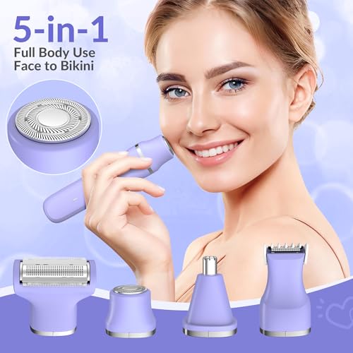Women’s 5-in-1 Electric Bikini Trimmer Purple – Waterproof Cordless Hair Removal Kit