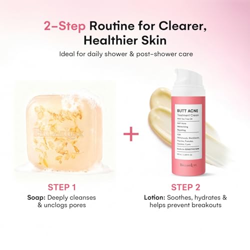 Butt Acne Treatment Set: Acne Soap Bar + Butt Treatment Lotion for Breakouts on Buttocks, Thighs, Back, Chest & Ingrown-Prone & Folliculitis-Prone Skin ? Helps Reduce Body Breakouts