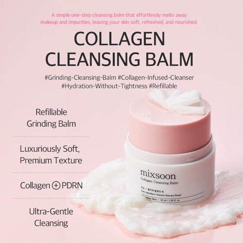 mixsoon Collagen Cleansing Balm - Soft Melting Lightweight Grinding Balm, Hydrating Makeup Remover 50ml / 1.69 fl.oz. Korean Glass Skin Care