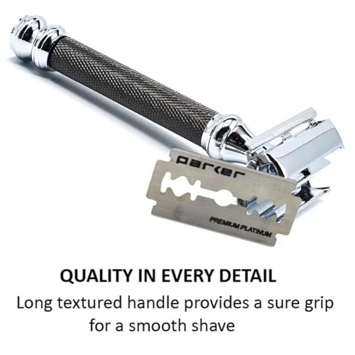 Double Edge Safety Razor with Gunmetal Finish & Long Handle – Wet Shaving Tool