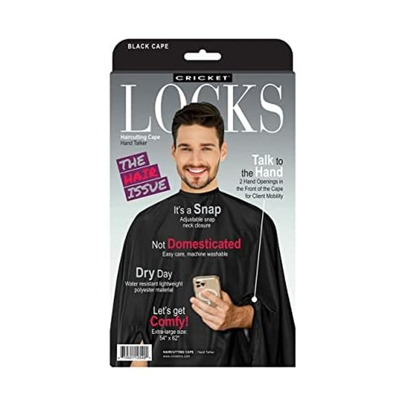 Cricket Hand Talker Salon Capes, All Purpose and Haircutting Capes, With Hand Openings for Client Mobility, Black