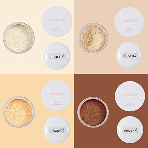 PHOERA Translucent Makeup Setting Matte Face Powder + Puff, Long Lasting Lightweight Foundation Make Up Fixer Beauty Blender Highlighter Palette - Ideal for Flash Photography - 02 COOL BEIGE