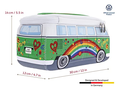 VW T1 Bus Cosmetic Bag - Neoprene Toiletry Travel Organizer, Peace Green 30x14x12cm