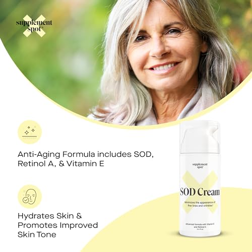 Superoxide Dismutase Anti-Aging Face Cream - 3.4 oz Moisturizer for Fine Lines & Wrinkles - All Skin Types, Paraben-Free, Youthful Glow