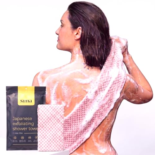 Pink Exfoliating Face & Body Scrub Towel - 47x10 Inch Long Reusable Shower Cloth