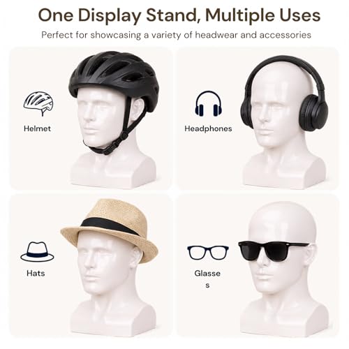Bright White Male Mannequin Head 13.7 Inch Glossy Display Stand for Wigs & Hats - Lightmay