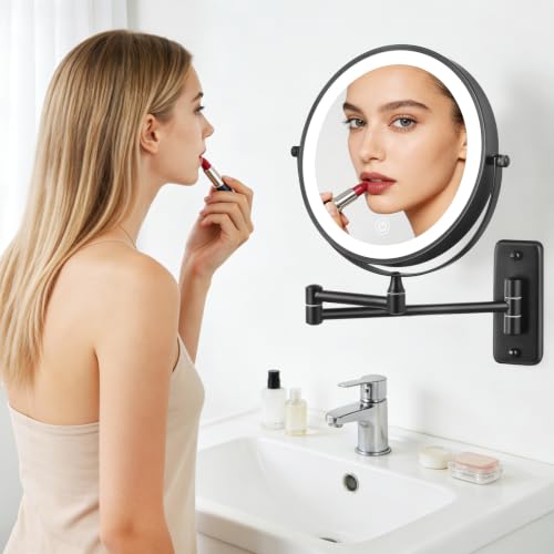 DECLUTTR 8-Inch Rechargeable LED Wall-Mounted Makeup Mirror 10X Magnification Black