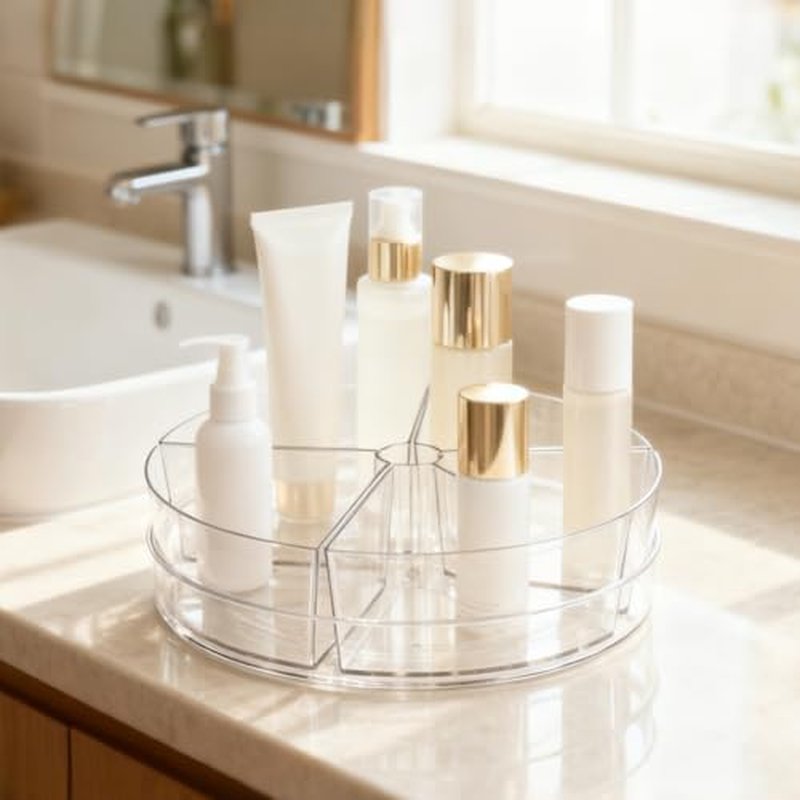 360¡Æ Rotating Makeup Organizer, 10.5" Clear Turntable Lazy Susan Organizer for Vanity, Bathroom Counter, Cabinet, Spinning Cosmetic Storage Holder with 5 Removable Dividers for Skincare
