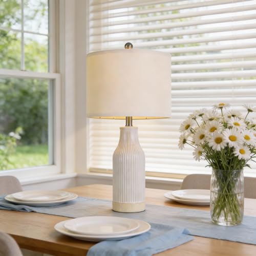 Vortether 23.75" Cream Ceramic Bedside Lamps Set of 2 - Modern Farmhouse Style