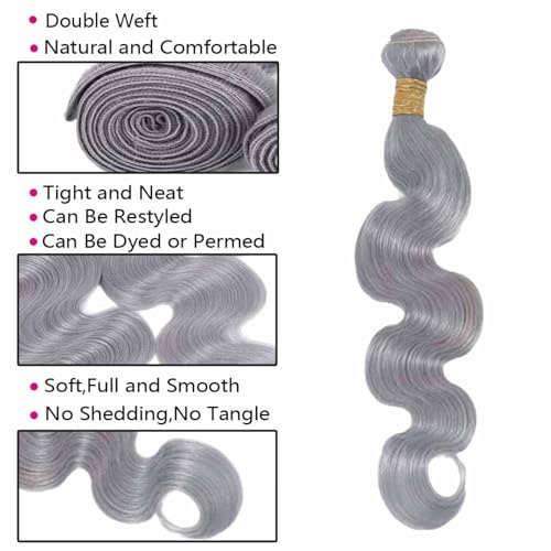 Sliver Grey 16 Inch Body Wave Human Hair Bundle 100g Brazilian Virgin Hair for Sew-In