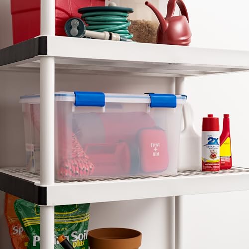 2-Pack 44 Qt Clear Blue Storage Bins with Gasket Lids - Weatherproof, Stackable, Made in USA
