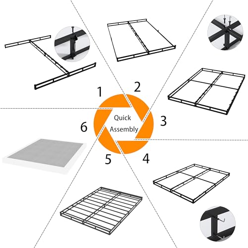 Snaye Low Profile Queen Box Spring 4 Inch Heavy Duty Metal Bed Base, Noise-Free, Easy Assembly