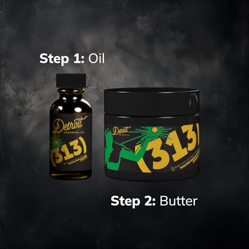 Detroit Grooming Co. Beard Oil & Beard Butter Bundle ? 313 (Vanilla & Amber Scent) ? Beard Hydration Set with Vitamin E & Sunflower Oil