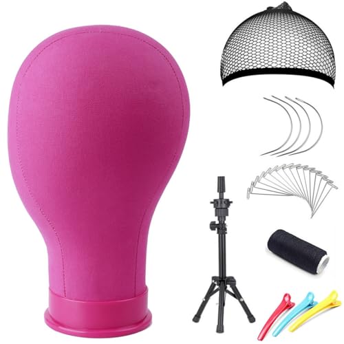 Pink 23 Inch Canvas Block Head Wig Stand Mannequin Head for Wigs Trimming Display - Pink / 23 Inch