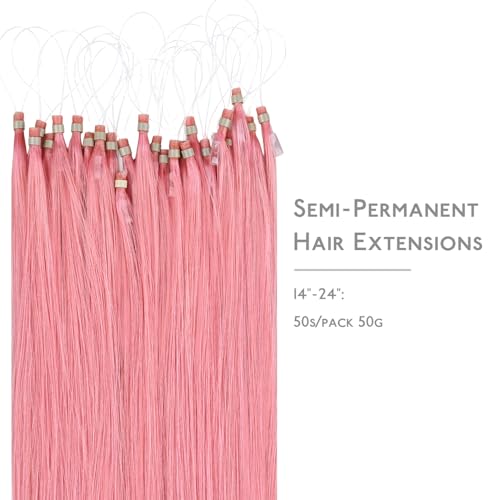 Peach Pink Micro Link Hair Extensions 16 Inch, 25g, 25 Strands, Human Hair
