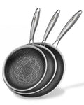 Non Stick Frying Pan Set 8+10+12 Inch Hybrid Skillets Dishwasher Oven Safe