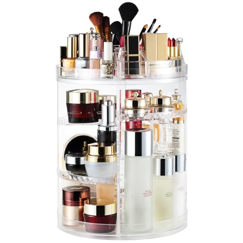 AMEITECH 8-Layer Rotating Makeup Organizer with Lipstick Storage - Large Capacity, Adjustable & Clear