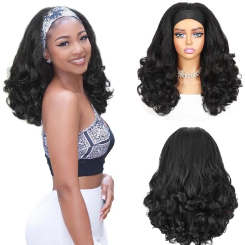 Quantum Love 16 Inch Black Curly Headband Wig for Black Women - Glueless Synthetic Half Wig