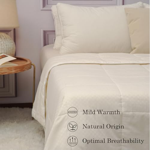 Lightweight Wool Comforter Twin 68x88 Inches - White, Summer Bedding with 120gsm Australian Wool