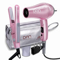Travel Hair Dryer and Flat Iron Set with Compact Case - Dual Voltage Mini Styling Tools