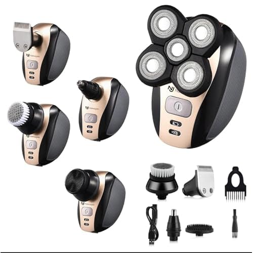 5 in 1 Electric Shaver Bald Head Shaver Head Shavers for Bald Men Electic Razor Waterproof IPX7 Cordless Rechargeable Trimmer for Nose Ear Face Body Hair Wet Dry Men Head Grooming Kit Hair Clippers