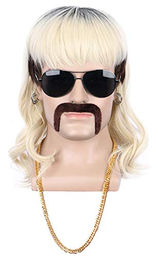 Men's Rock Star Style Blonde Mullet Wig - 70s 80s Long Black Roots Costume Hair