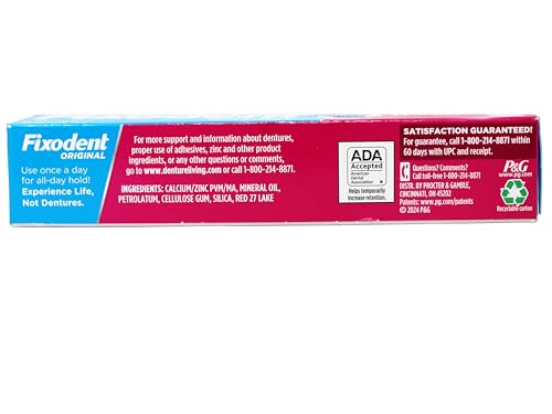 Denture Adhesive Cream All Day Hold - Fixodent, 2.4 oz Pack of 4