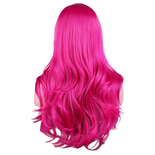 BERON Rose Red Long Curly Wavy Wig for Women Girls 24 Inch Heat-Resistant Synthetic Fiber