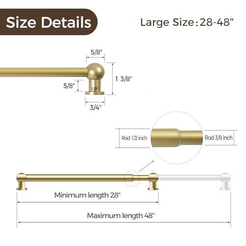 TWOPAGES Gold Cafe Curtain Rod 28-48 Inch with Rings - Adjustable Kitchen Window Drapery Support