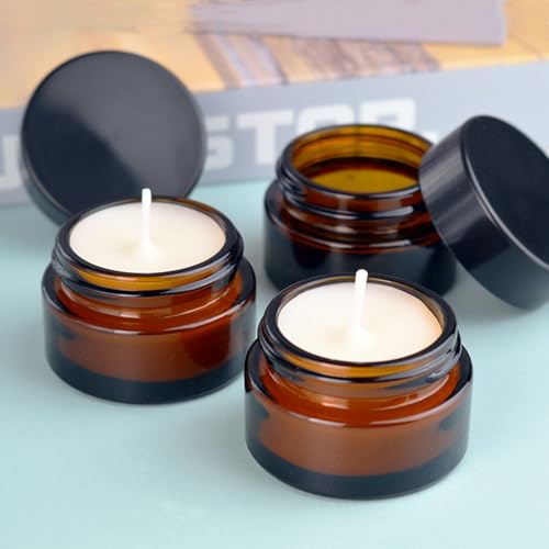 36 Pack 1oz Amber Glass Jars with Black Lids, Small Round Cosmetic Jars with with Inner Liners, Glass Containers for Homemade Creams, Candle, Skincare, Lotion, Travel