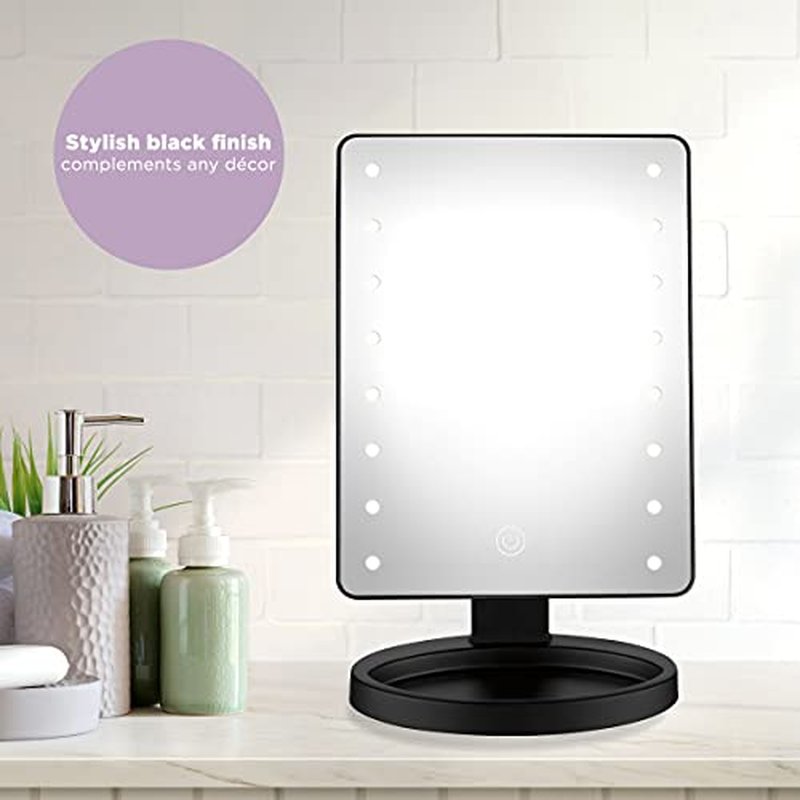 Conair Lighted Makeup Mirror, LED Vanity Mirror with Storage Base, Battery Operated in Black