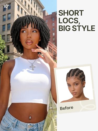 Frodio 10-Inch Short Curly Dreadlocks Wig with Glueless Cap for Men & Women