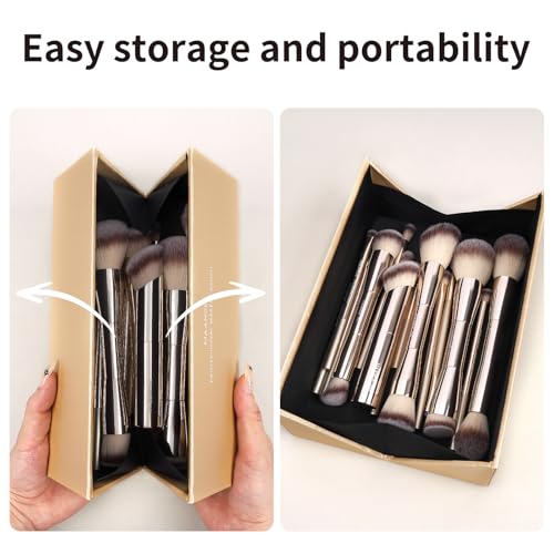 20 Pcs Makeup Brush Set with Gift Box - Double-End Blending Brushes Champagne