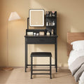 Black Makeup Vanity Desk with Mirror & LED Lights, Small Storage, Fabric Drawer - 23.6in