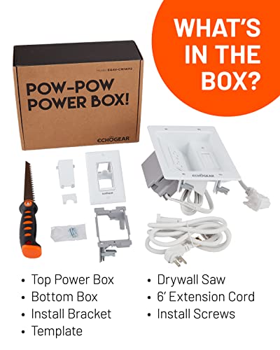 TV Cord Hider Wall Mount Kit with Dual Outlets and Extension Cord - White - Variation of 2 AC Outlets