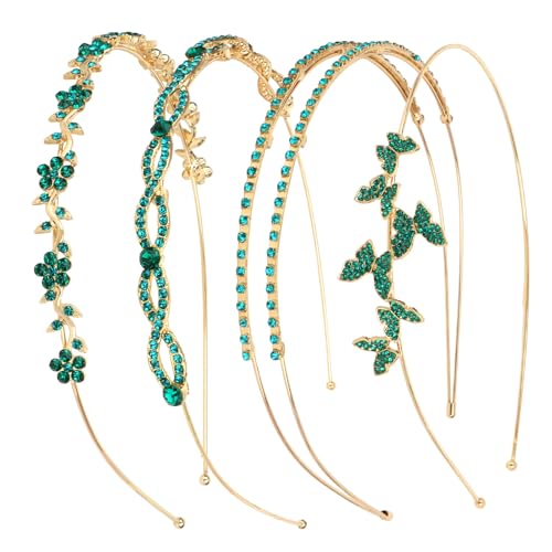 Wecoe 4 Pack Rhinestone Headband for Women and Girls, Flower Wedding Headband, Bridal Shower, Party, Prom, Cosplay, Hair Accessories, Gifts