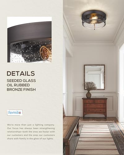 Farmhouse Flush Mount Ceiling Light Oil-Rubbed Bronze Seeded Glass - Indoor & Outdoor