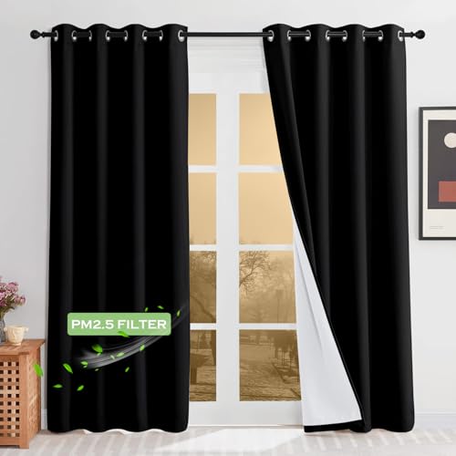 KGORGE Blackout Soundproof Curtains 4 Layers 52x84 Inches Pack of 2 - Black
