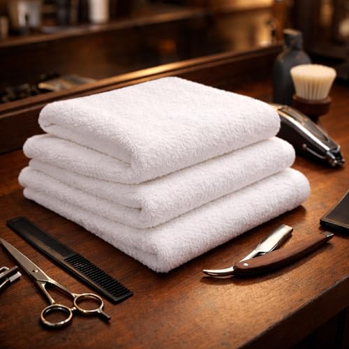 HOME ESSENTIALS 24 Pack White Salon Towels 15x25 Inches - Absorbent Hand & Spa Towels for Hair, Bathroom, Gym, Spa, Hair Care