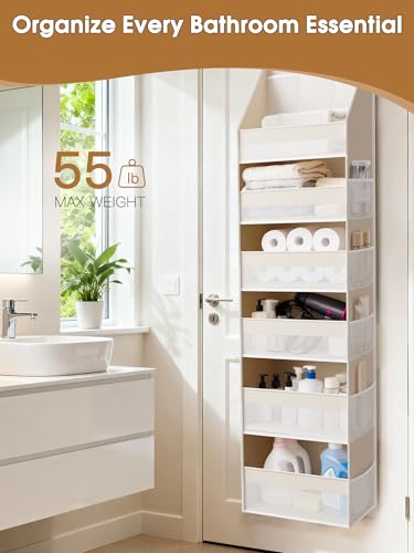 Over the Door Closet Organizer 6 Shelves & 13 Mesh Pockets — 2 Pack Beige