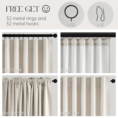 Topfinel Blackout Curtains 60W x 90L Linen Look for Sliding Doors - Pack of 2, Birch