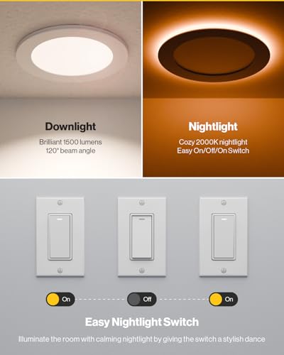 Sunco 6 Inch Canless LED Recessed Light with Night Light - 15W, 5 CCT, Dimmable, Slim Downlight