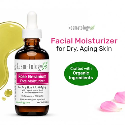 Rose Geranium Facial Moisturizer for Dry Skin - Vegan, Organic, 2 oz