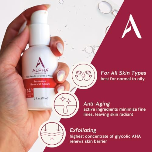 Alpha Skin Care Renewal Serum, 14% Glycolic AHA, Anti-Aging Formula, Reduces Lines & Wrinkles, Alpha Hydroxy Acid Exfoliates & Evens Skin Tones, Rejuvenates & Hydrates, 2 Oz, Pack of 2